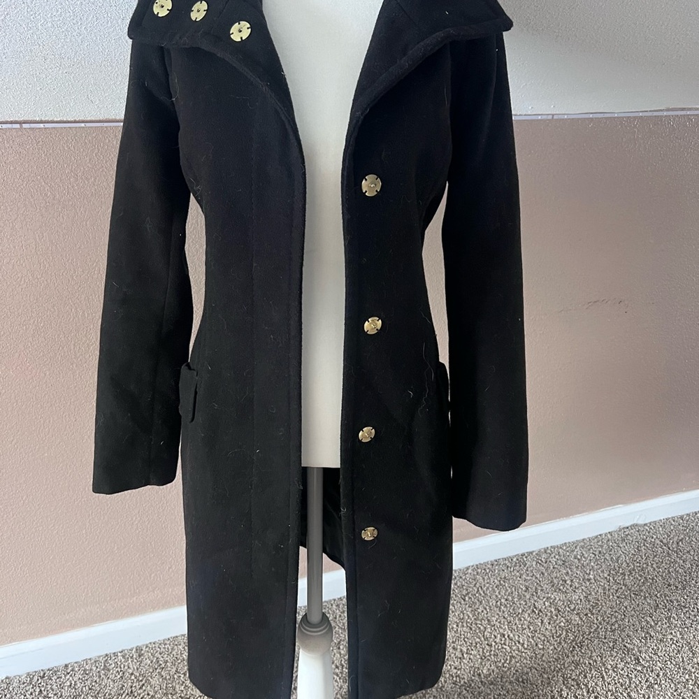H&M Black Trench Coat with Gold Buttons